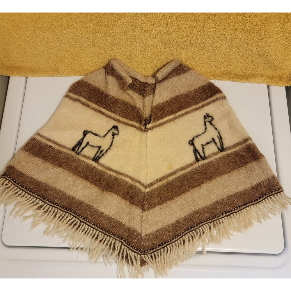 Vintage 80s Childs Woven Poncho Alpaca Wool Lama Baby 6M - 2T‎